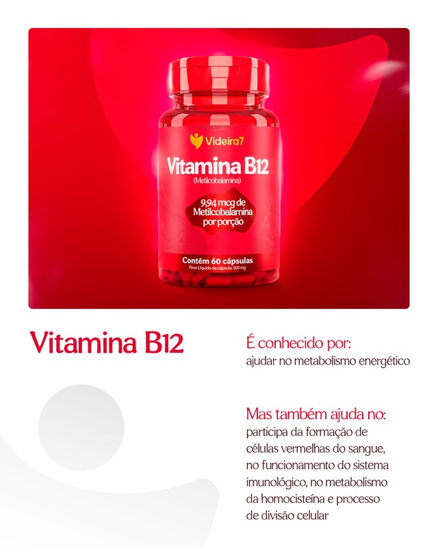 Vitamina B12 (Metilcobalamina) 500mg - 60 Cápsulas - VIDEIRA7 - Imagem 3