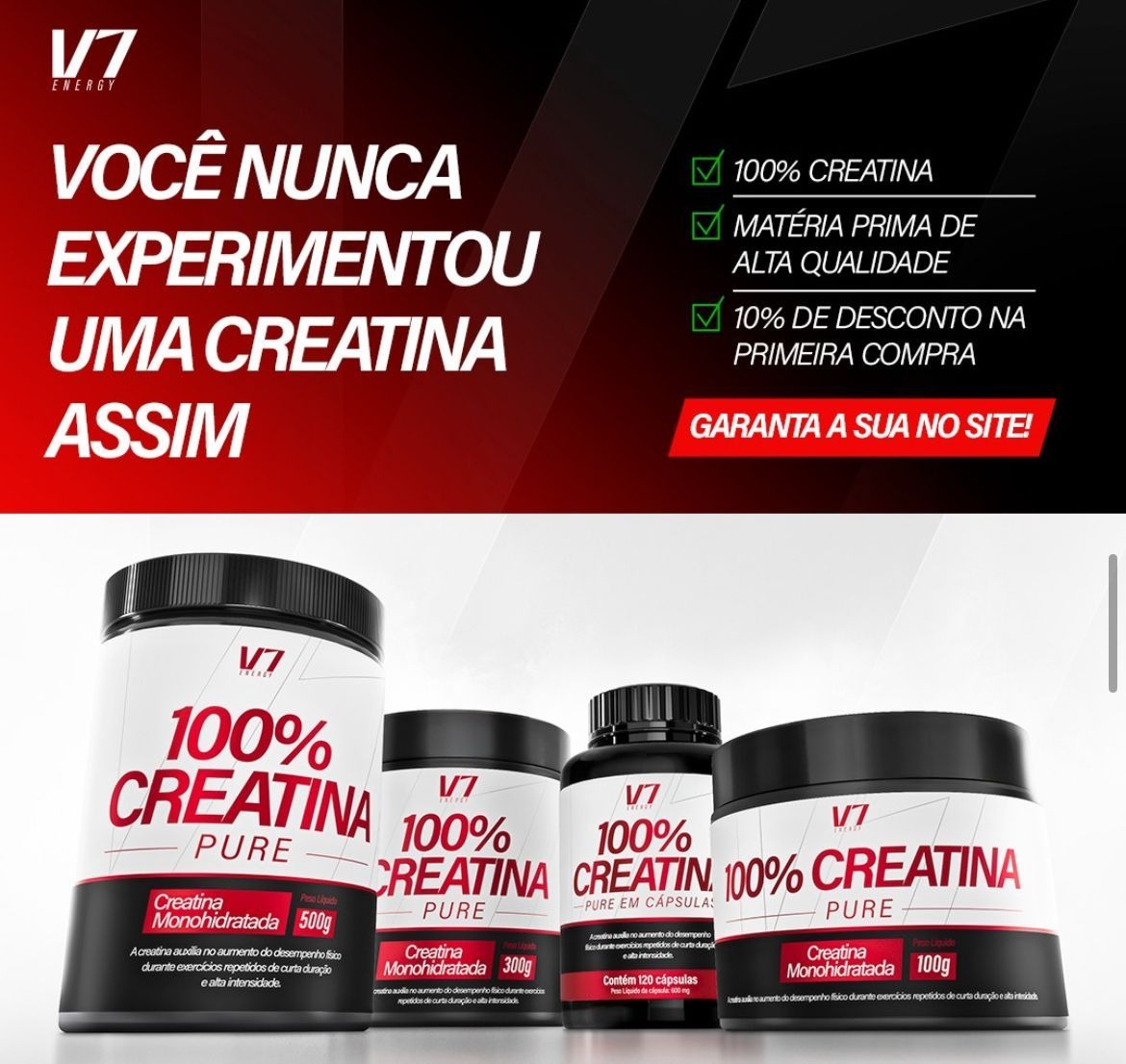 Creatina V7 Energy 300g Pura - Monohidratada - Aumento de Desempenho Físico - Imagem 3